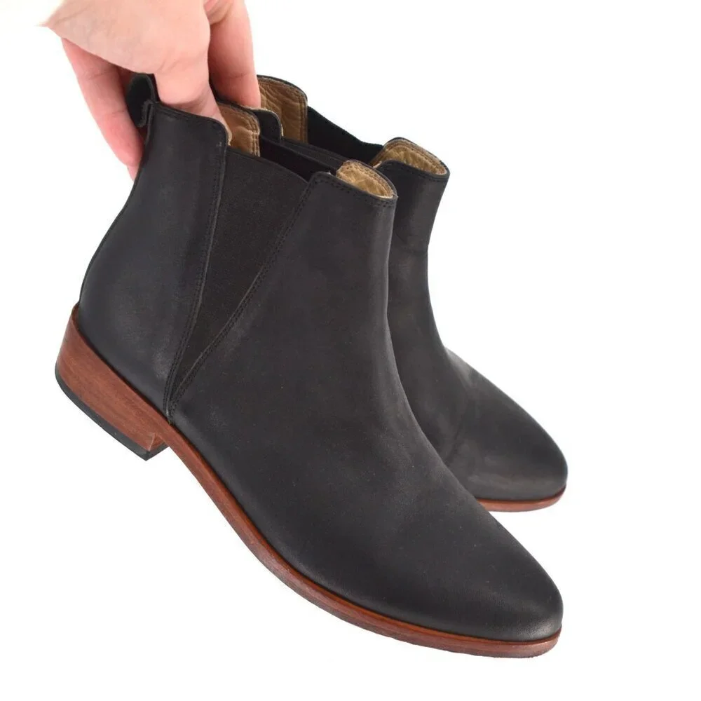 Nisolo Eva Everyday Chelsea Boots Black Leather Pull On Ankle Booties Women's 7